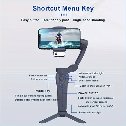 2024 New Magnetic AI Three-axis Anti-shake Video Stabilizer AI Tracking Module, Front Rear Tracking APP, Various Stimulating Gameplay Eighth-generation AI Face Tracking, Gesture Control Face Recognition Beauty Fill Light 3 Co