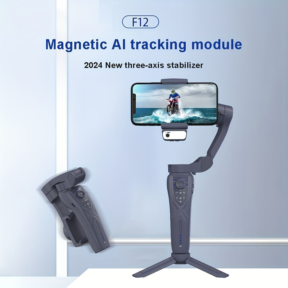 2024 New Magnetic AI Three-axis Anti-shake Video Stabilizer AI Tracking Module, Front Rear Tracking APP, Various Stimulating Gameplay Eighth-generation AI Face Tracking, Gesture Control Face Recognition Beauty Fill Light 3 Co