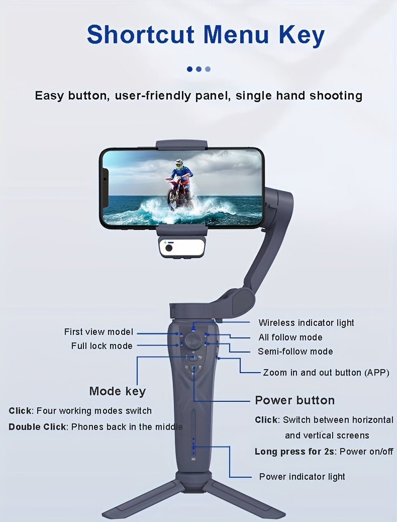 2024 New Magnetic AI Three-axis Anti-shake Video Stabilizer AI Tracking Module, Front Rear Tracking APP, Various Stimulating Gameplay Eighth-generation AI Face Tracking, Gesture Control Face Recognition Beauty Fill Light 3 Co