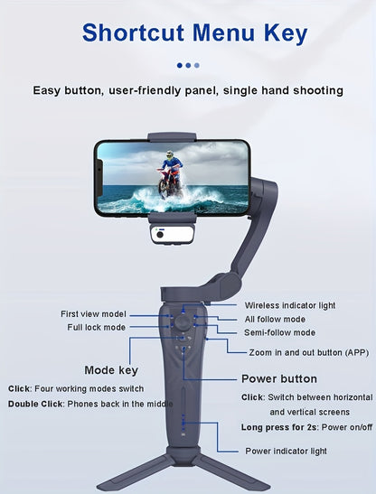 2024 New Magnetic AI Three-axis Anti-shake Video Stabilizer AI Tracking Module, Front Rear Tracking APP, Various Stimulating Gameplay Eighth-generation AI Face Tracking, Gesture Control Face Recognition Beauty Fill Light 3 Co
