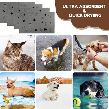 Superabsorbent Microfiber Dog Towel - Quick-Drying, Soft Pet Bath And Grooming Cloth for Medium to Large Breeds - Grey
