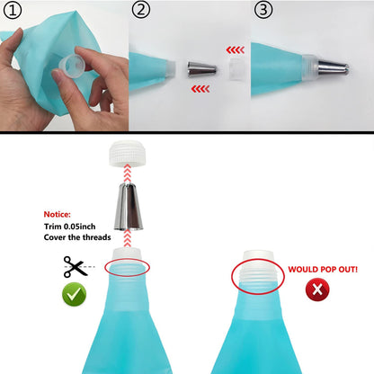 Kit de decoração de bolos com 8 peças, incluindo 1 saco de pasteleiro reutilizável em silicone, 6 bicos de pasteleiro e 1 adaptador. Ideal para decorar bolos em casa. Utensílios de cozinha, acessórios e acessórios para a cozinha.