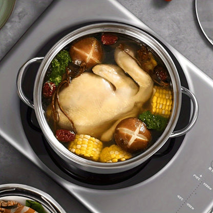 Large Capacity Stainless Steel Soup Pot with Lid, Perfect for Induction Stove, Gas Stove, and Outdoor Camping - Ideal for Cooking, Boiling, and Steaming, Camping Essentials|Stainless Steel Pot|Durable Cookware