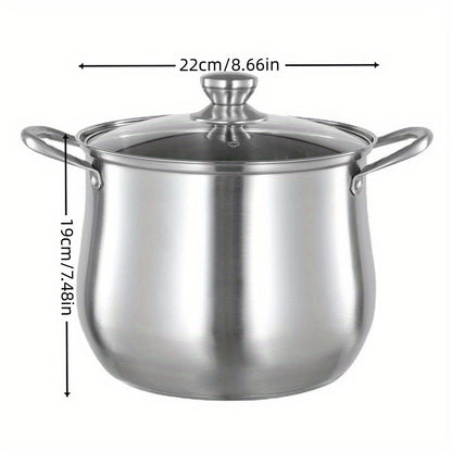 Large Capacity Stainless Steel Soup Pot with Lid, Perfect for Induction Stove, Gas Stove, and Outdoor Camping - Ideal for Cooking, Boiling, and Steaming, Camping Essentials|Stainless Steel Pot|Durable Cookware