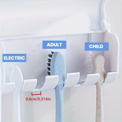 Automatic Toothpaste Dispenser and Toothbrush Holder Set - Plastic, Wall Mounted, Manual Operation, Holds Multiple Brushes, Space Saving Design, Perfect for Bathroom Organization