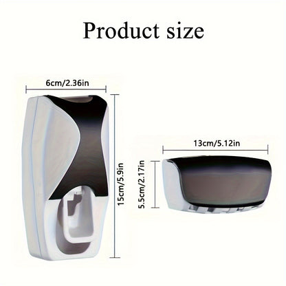 Automatic Toothpaste Dispenser and Toothbrush Holder Set - Plastic, Wall Mounted, Manual Operation, Holds Multiple Brushes, Space Saving Design, Perfect for Bathroom Organization