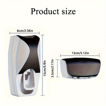 Automatic Toothpaste Dispenser and Toothbrush Holder Set - Plastic, Wall Mounted, Manual Operation, Holds Multiple Brushes, Space Saving Design, Perfect for Bathroom Organization