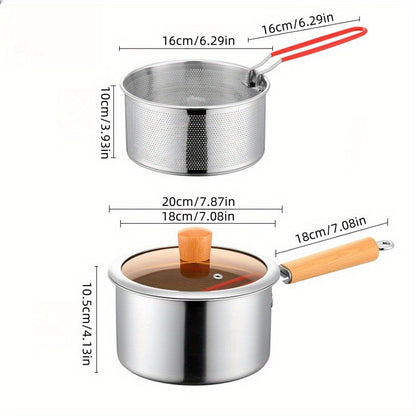 Versatile Stainless Steel Cooking Pot with Strainer - Perfect for Frying, Soup, Pasta & More - Compatible with Induction & Gas Stoves, Oil Frying, Milk Pot, Auxiliary Food Pot