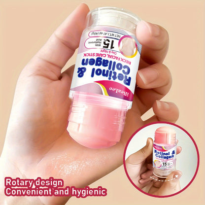 Stick Refirmante para o Pescoço com Retinol e Colagénio: Hidratante Facial com Complexo de Retinol e Colagénio 5% - Redutor de Papada - Creme de Dia e Noite - Creme Facial Refirmante e Hidratante, 40g/1,41oz