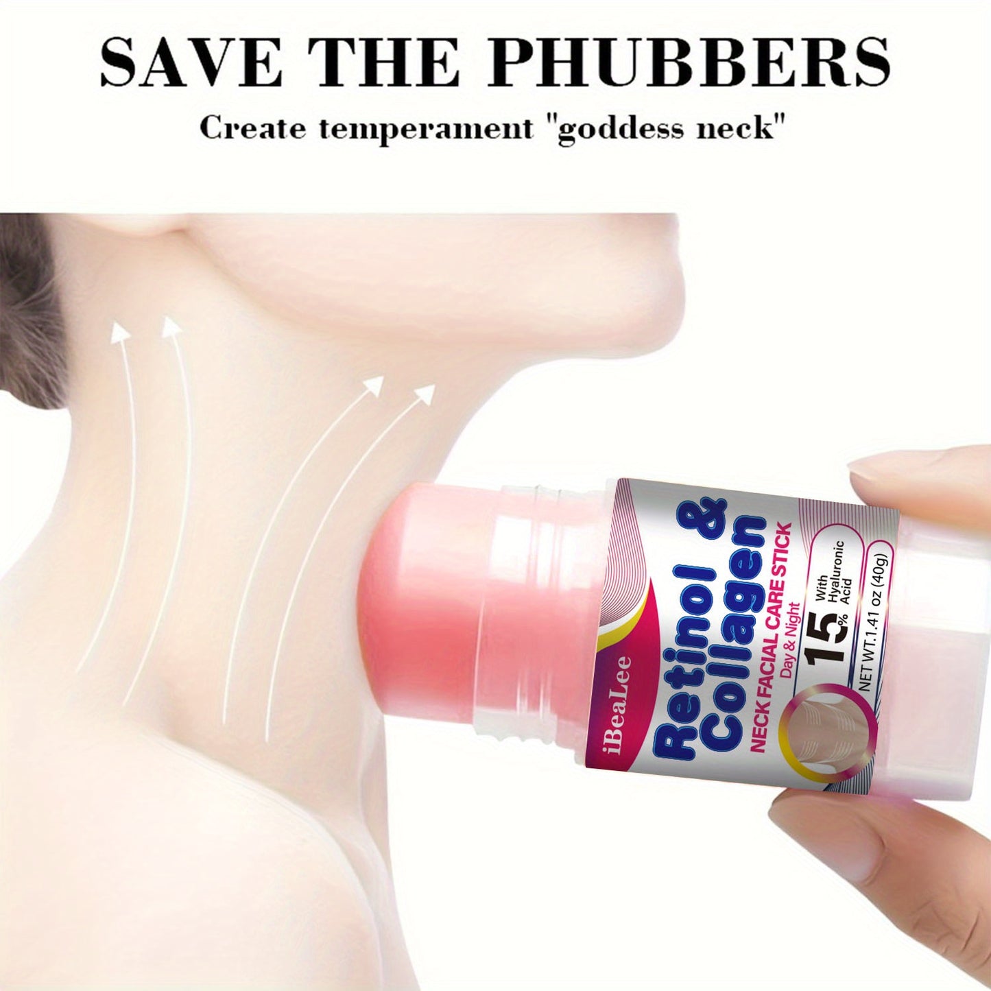 Stick Refirmante para o Pescoço com Retinol e Colagénio: Hidratante Facial com Complexo de Retinol e Colagénio 5% - Redutor de Papada - Creme de Dia e Noite - Creme Facial Refirmante e Hidratante, 40g/1,41oz