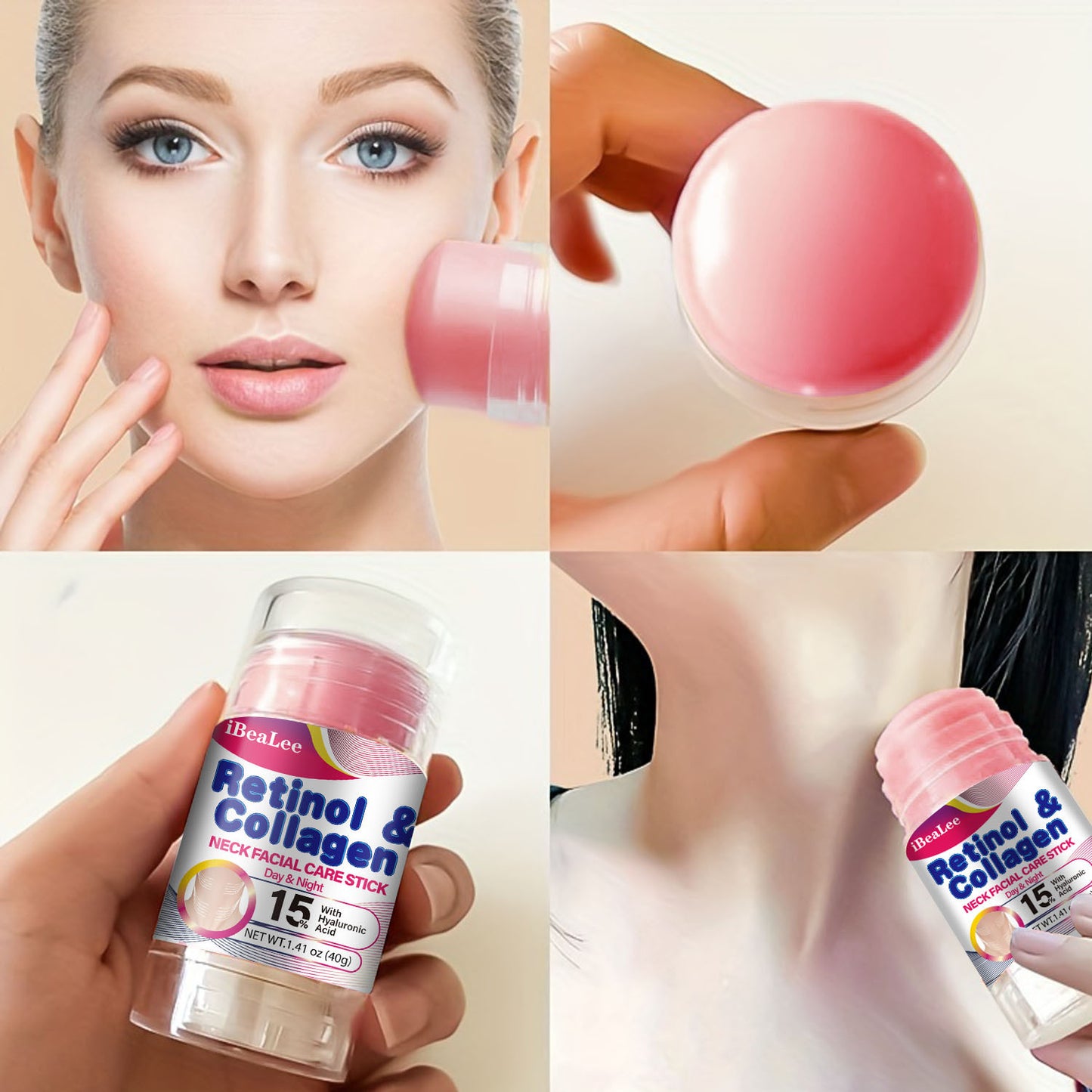 Stick Refirmante para o Pescoço com Retinol e Colagénio: Hidratante Facial com Complexo de Retinol e Colagénio 5% - Redutor de Papada - Creme de Dia e Noite - Creme Facial Refirmante e Hidratante, 40g/1,41oz