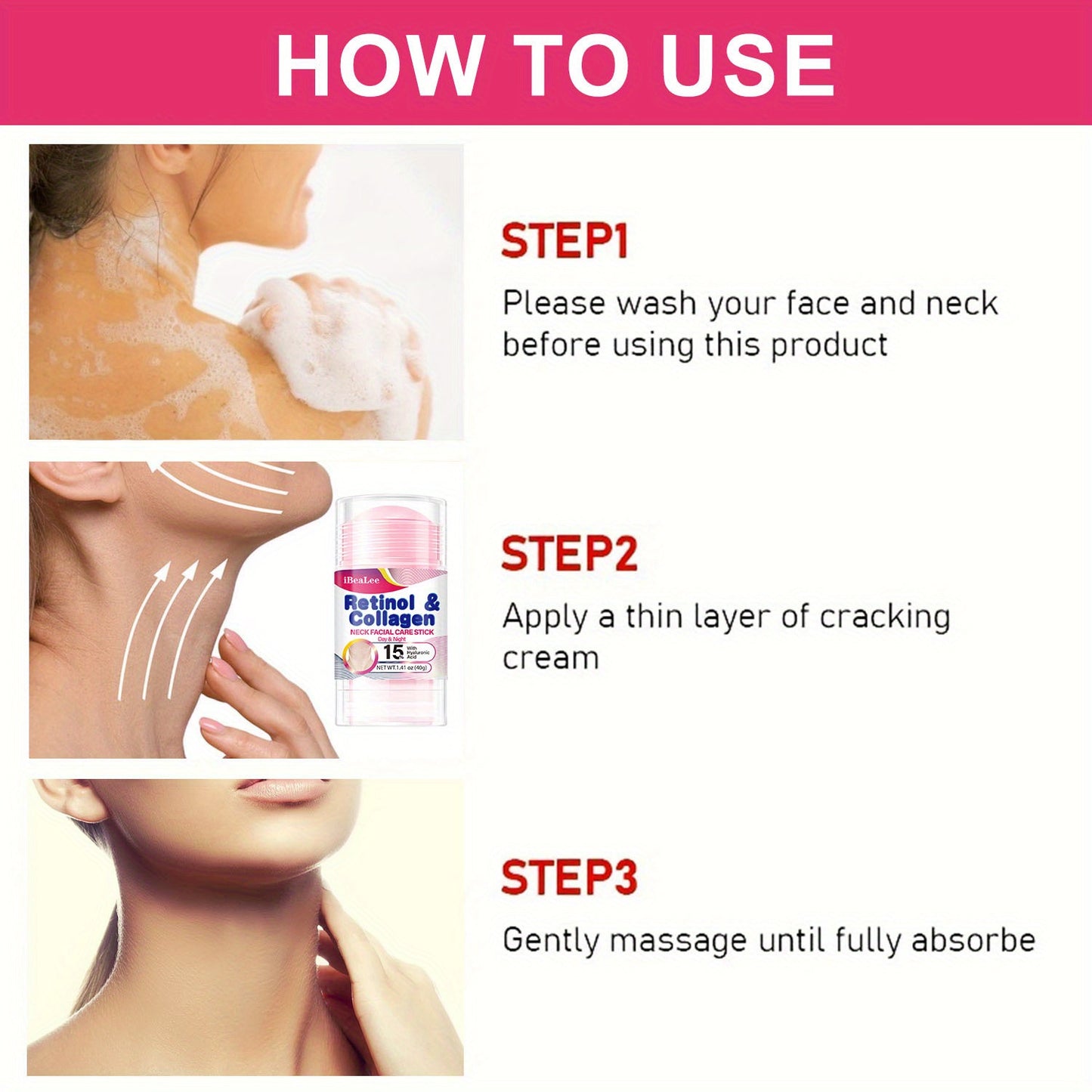 Stick Refirmante para o Pescoço com Retinol e Colagénio: Hidratante Facial com Complexo de Retinol e Colagénio 5% - Redutor de Papada - Creme de Dia e Noite - Creme Facial Refirmante e Hidratante, 40g/1,41oz