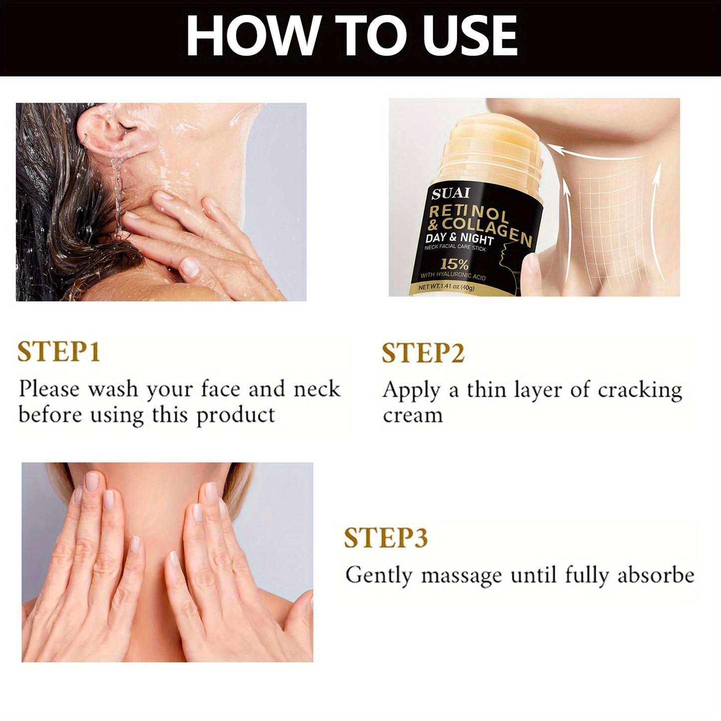 40g Retinol & Collagen Neck And Face Care Stick - Hydrating, Firming, Moisture-Locking, Easy Absorb, Hyaluronic Acid & Almond Oil Infused for All Light Beige Types, Hypoallergenic, Replenishes Light Beige