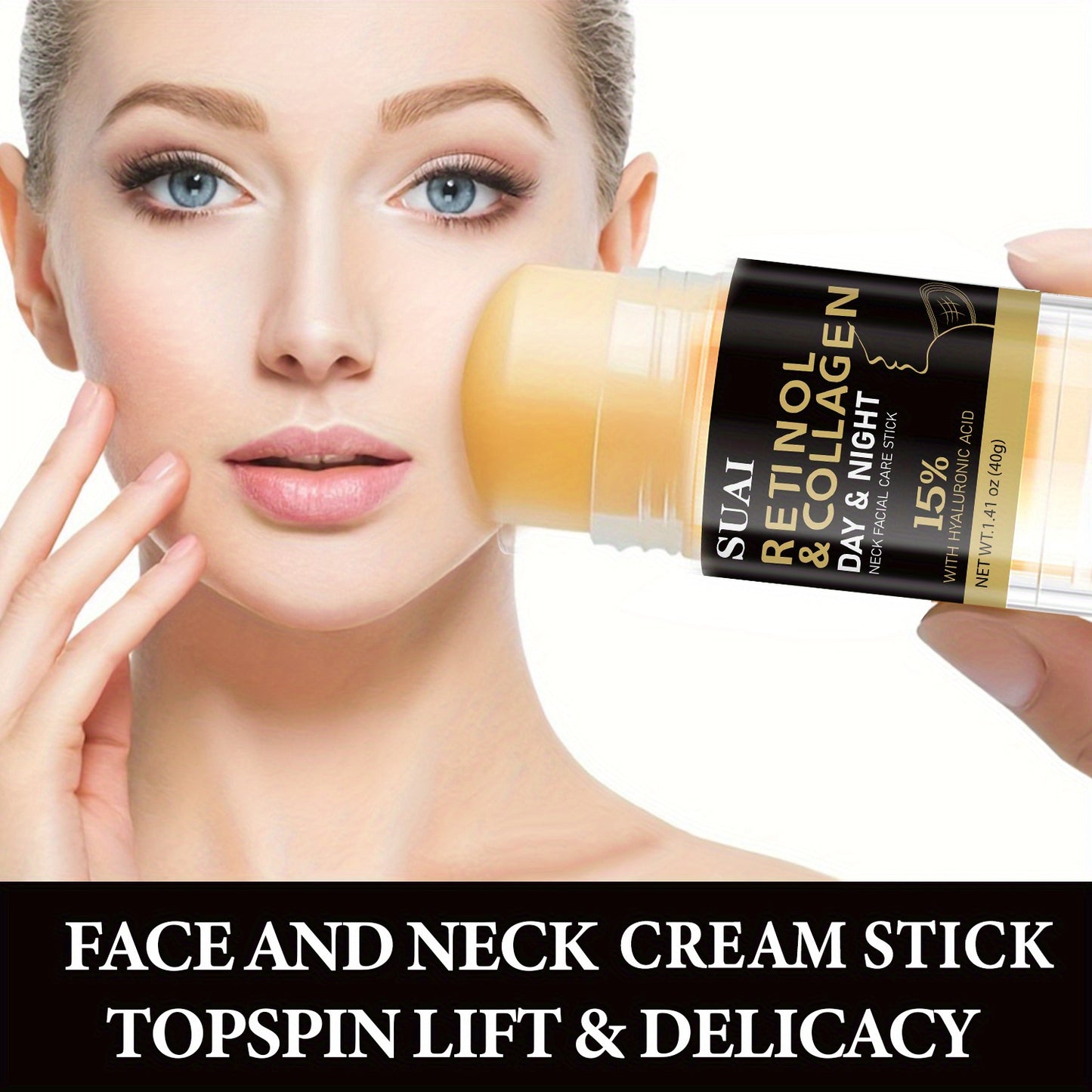 40g Retinol & Collagen Neck And Face Care Stick - Hydrating, Firming, Moisture-Locking, Easy Absorb, Hyaluronic Acid & Almond Oil Infused for All Light Beige Types, Hypoallergenic, Replenishes Light Beige
