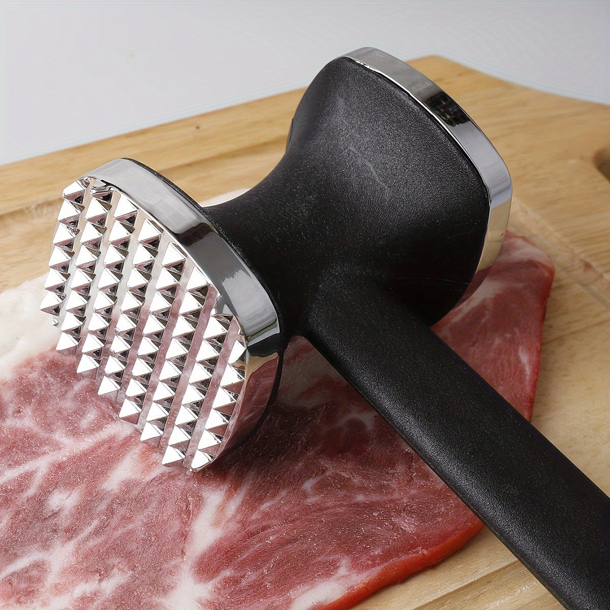 1pc Zinc Alloy Meat Mallet - Heavy Duty Kitchen Meat Tenderizer Hammer with Rubber Grip, Stainless Steel Head for Effortless Pounding and Tenderizing, Perfect for Home Cooks, Cooking Accessory | Modern Kitchen Tool | Durable
