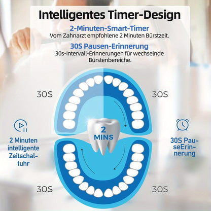 Escova de dentes elétrica sónica recarregável, limpeza profunda com 5 modos, 6 cabeças de escova de substituição, equipada com base de carregamento USB, portátil, ideal para viagens, dormitórios, presente, preta, rosa, azul.