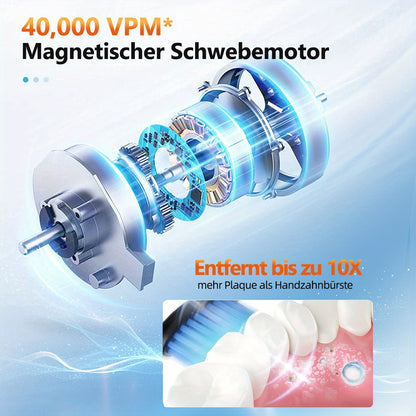 Escova de dentes elétrica sónica recarregável, limpeza profunda com 5 modos, 6 cabeças de escova de substituição, equipada com base de carregamento USB, portátil, ideal para viagens, dormitórios, presente, preta, rosa, azul.