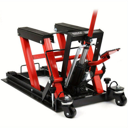 CNCEST Motorcycle Lift, Hydraulic Motorcycle Lift, Maximum Load 680kg, Rubberised Carrying Surfaces, Easy Use, Mounting Stand, Folding Lifting Platform (Red) Hot, Motorcycle Lifts, Motorcycle Stand Pad, Motorcycle Parts And A