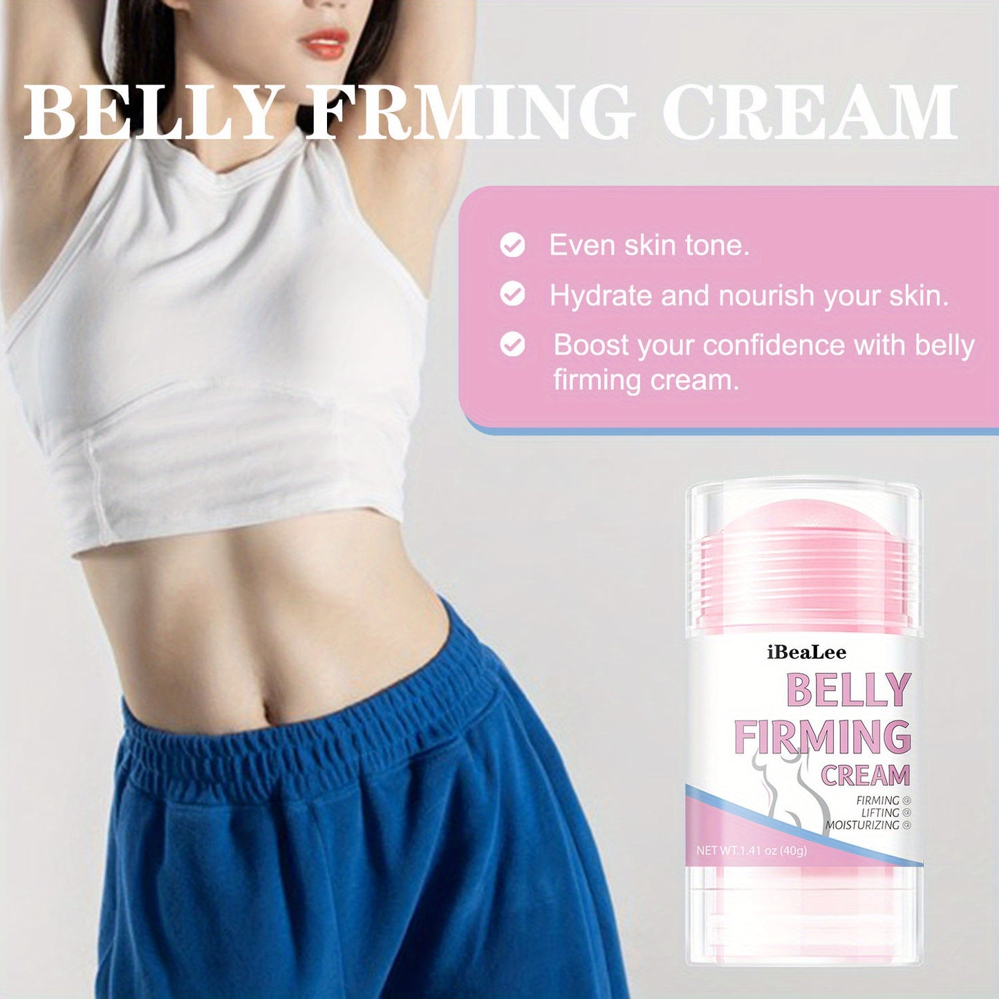 Creme reafirmante abdominal em stick, potente, com cafeína, manteiga de karité, óleo de jojoba e ácido hialurónico - Sem fragrância, para todos os tipos de pele - Eleva, refirma e hidrata para uma pele suave e firme.