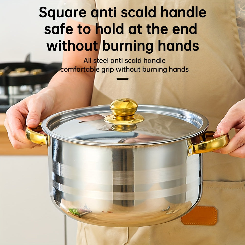 10pcs stainless steel pot set, specifications are 18.01/19.99/22.0/24.0/26.01 cm, stainless steel cooking pot, 5 pots + 5 lids, stainless steel double handles with lid, deep soup pot, suitable for home and restaurant cooking,