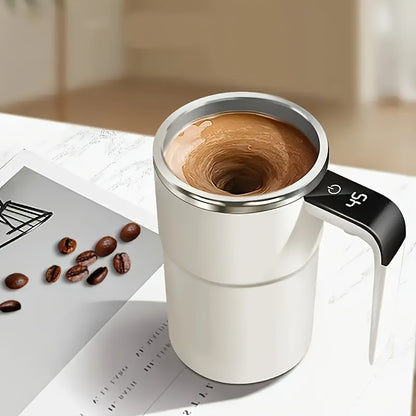 Effortless, Smart USB-Powered Coffee Mug with Magnetic Stirring & Temperature Display - 12.85oz Stainless Steel Electric Percolator for Milk, Chocolate, Mocha - Travel-Friendly, Perfect Christmas Gift