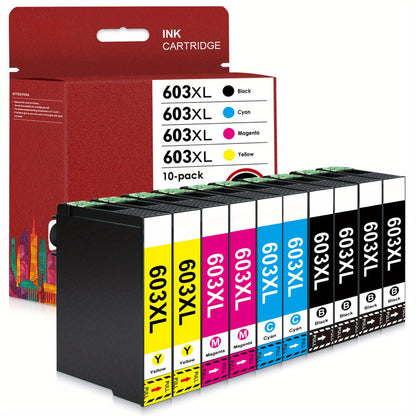 tinteiros 603XL compatíveis com as impressoras Epson Expression Home XP-2100, XP-2150, XP-3100, XP-3105, XP-3150, XP-4100, XP-4155, Workforce WF-2810, WF-2830, WF-2835, WF-2840 e WF-2850 (embalagem com 10 unidades).