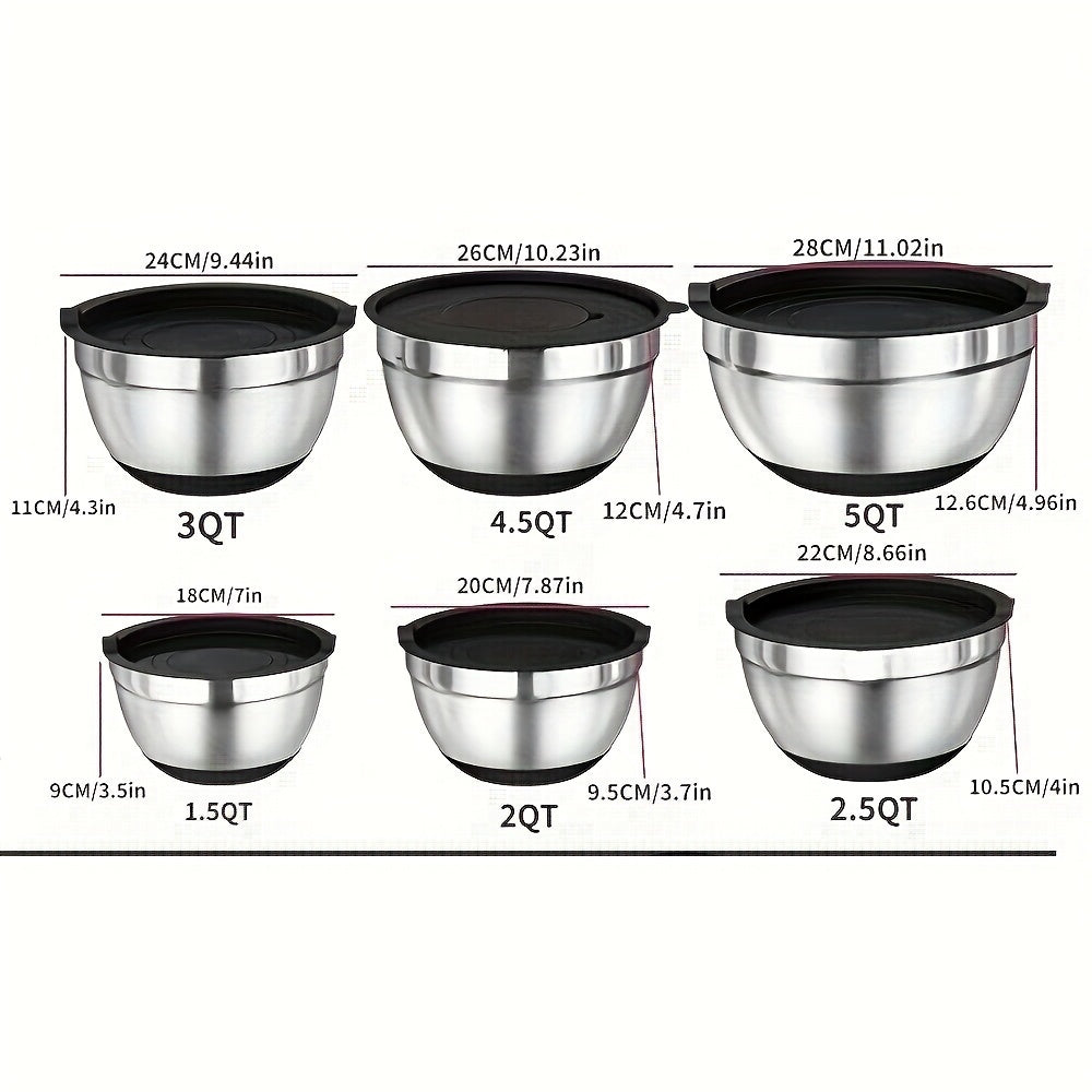 17pcs Stainless Steel Mixing Bowl Set with Sealing Lids & Grater - Non-Slip, Rust-Resistant Kitchen Gadgets for Salads & More - Includes 7QT to 1QT Sizes