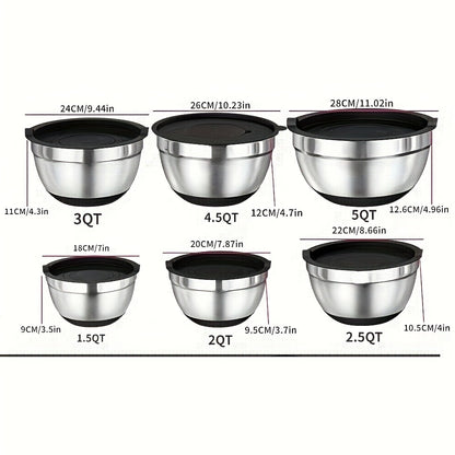 17pcs Stainless Steel Mixing Bowl Set with Sealing Lids & Grater - Non-Slip, Rust-Resistant Kitchen Gadgets for Salads & More - Includes 7QT to 1QT Sizes