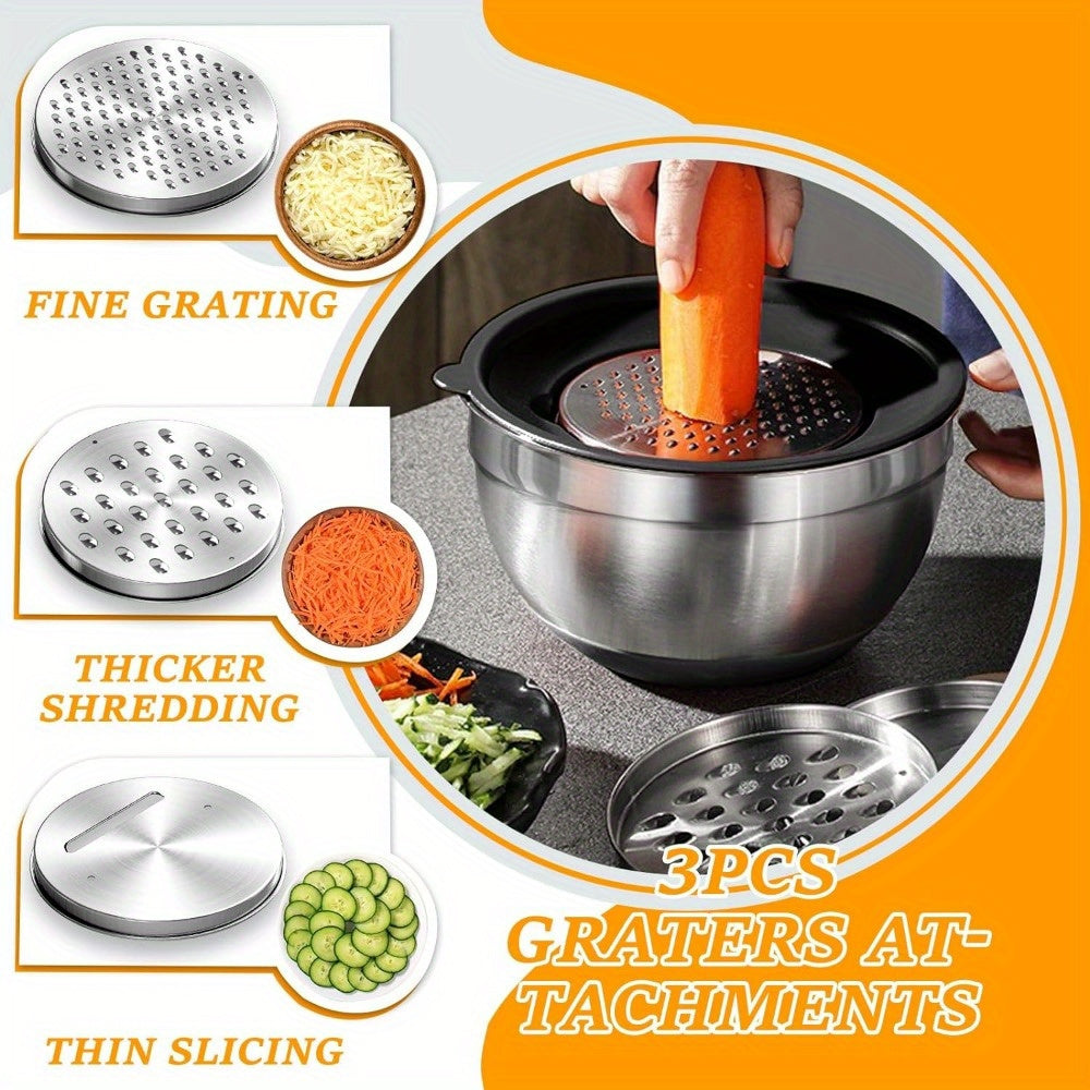 17pcs Stainless Steel Mixing Bowl Set with Sealing Lids & Grater - Non-Slip, Rust-Resistant Kitchen Gadgets for Salads & More - Includes 7QT to 1QT Sizes