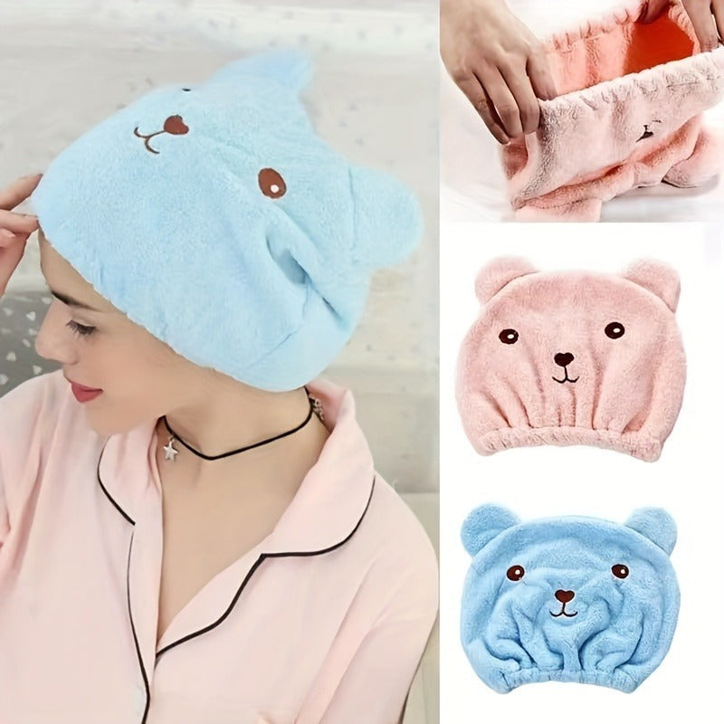 OLOEY Quick-Dry Microfiber Hair Towel Wrap for Women - Cute Cartoon Design, Perfect for Curly, Long & Thick Hair, Paraben-Free