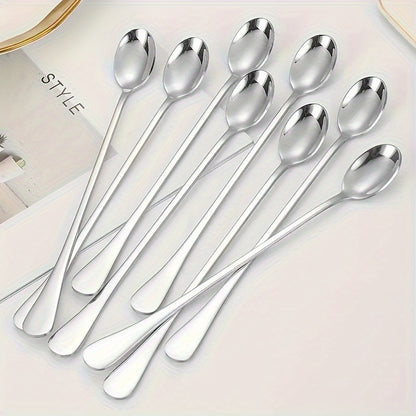8pcs Stainless Steel Long Handle Spoons - Ideal for Ice Tea, Coffee, and Ice Cream, Dishwasher Safe, Perfect Kitchen Accessories Set, Coffee Spoon Set|Sleek Spoon Design|Durable Kitchenware