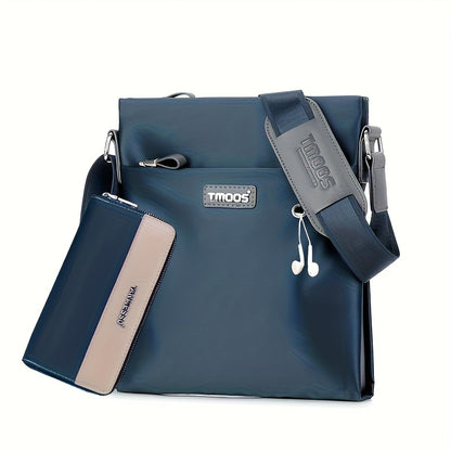 TMOOS Men'S Oxford Fabric Crossbody - Navy & Adjustable Strap, Golden-Tone Hardware, Zipper Closure, Lining, Casual Business Backpack for Everyday Use