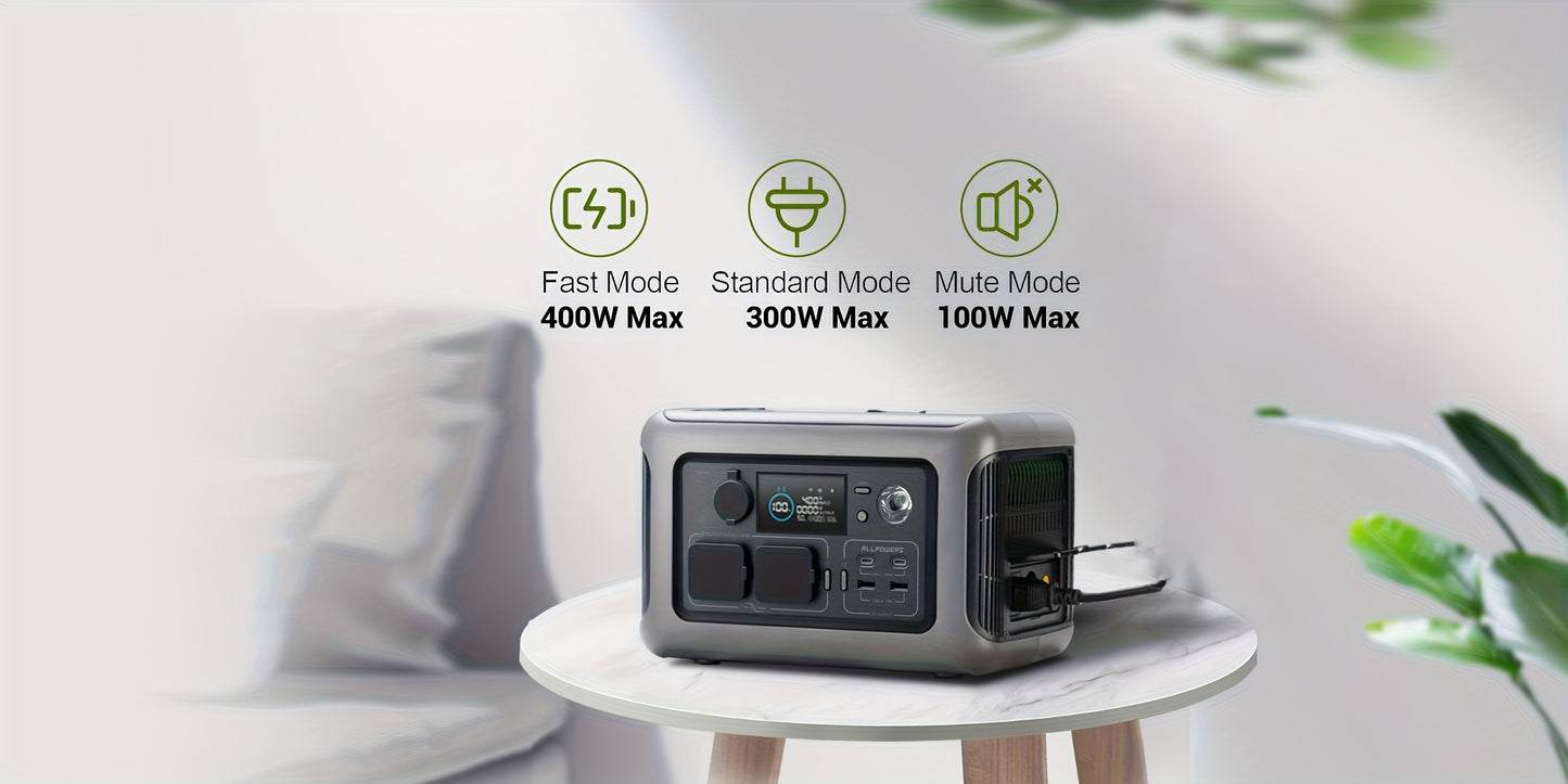 Estação de energia portátil ALLPOWERS R600 299Wh com bateria LiFePO4, saída CA, gerador solar de 600 W, carregamento rápido de 0 a 100% em 1 hora para campismo, autocaravana, emergências, RV, gerador portátil para campismo, bateria solar, G