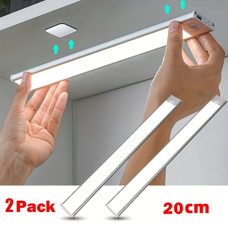 2pcs Under Cabinet Light, Closet Light, Rechargeable Battery Operated Motion Sensor Light Indoor, Magnetic Dimmable Closet Lights, Wireless Under Counter Lights for Kitchen, Stairs metal Shell