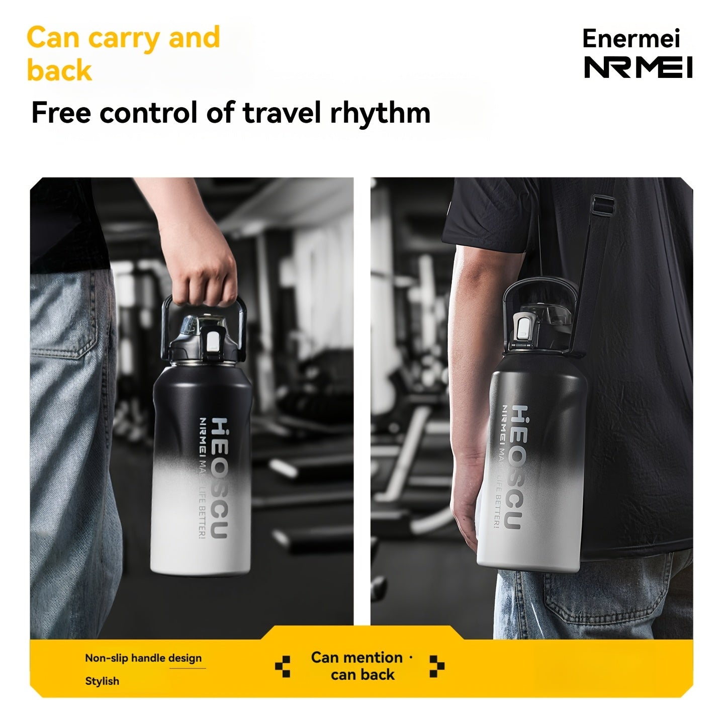 Garrafa térmica em aço inoxidável, mantém a temperatura quente ou fria durante 24 horas, com palhinha e pega/correia, caneca térmica de viagem com parede dupla, livre de BPA.