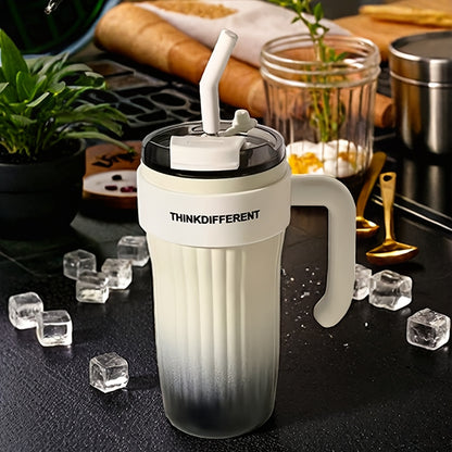 Copo térmico de aço inoxidável de 780ml/28oz com pega, copo de café com isolamento a vácuo de camada dupla, à prova de fugas e quedas, com tampa e palhinha, presente perfeito para amigos, adequado para atividades ao ar livre, campismo e trilhos.