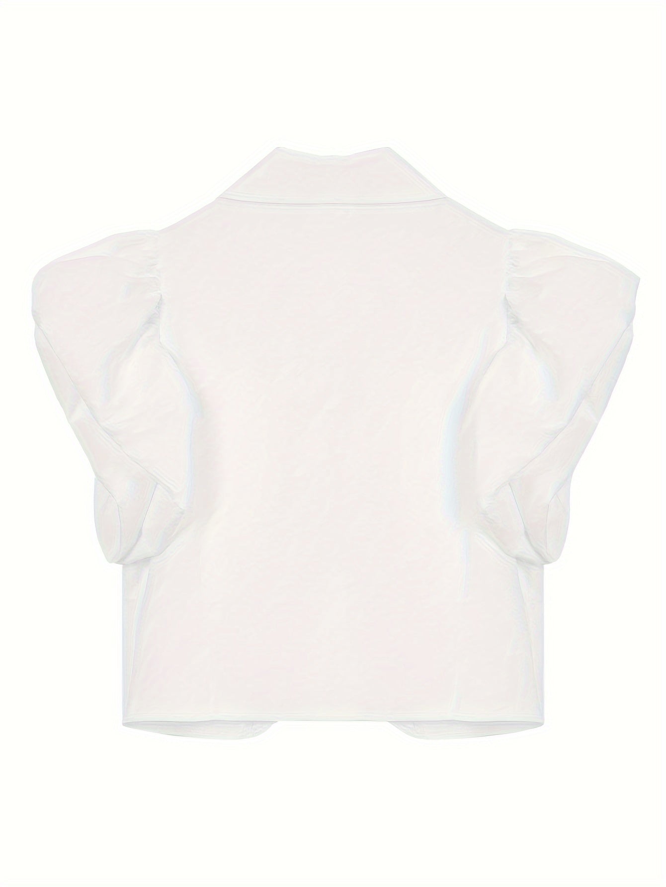 Solid Puff Sleeve Blouse, Elegant Lapel Collar Short Sleeve Blouse, Women's Clothing