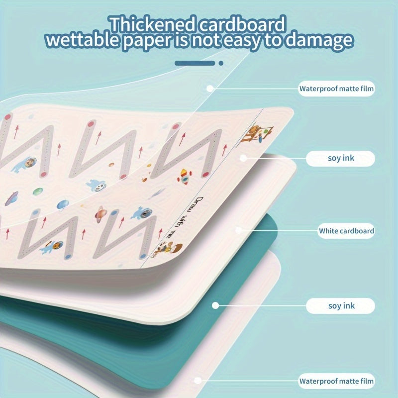 Reusable Handwriting Practice Book for Kids Ages 3-6 - 128 Pages with Letters, Numbers & Sensory Feedback Lines | Dry Erase Magic Copybook | Preschool & Kindergarten Learning, Colorful Illustrations, Durable Paper, Interactiv