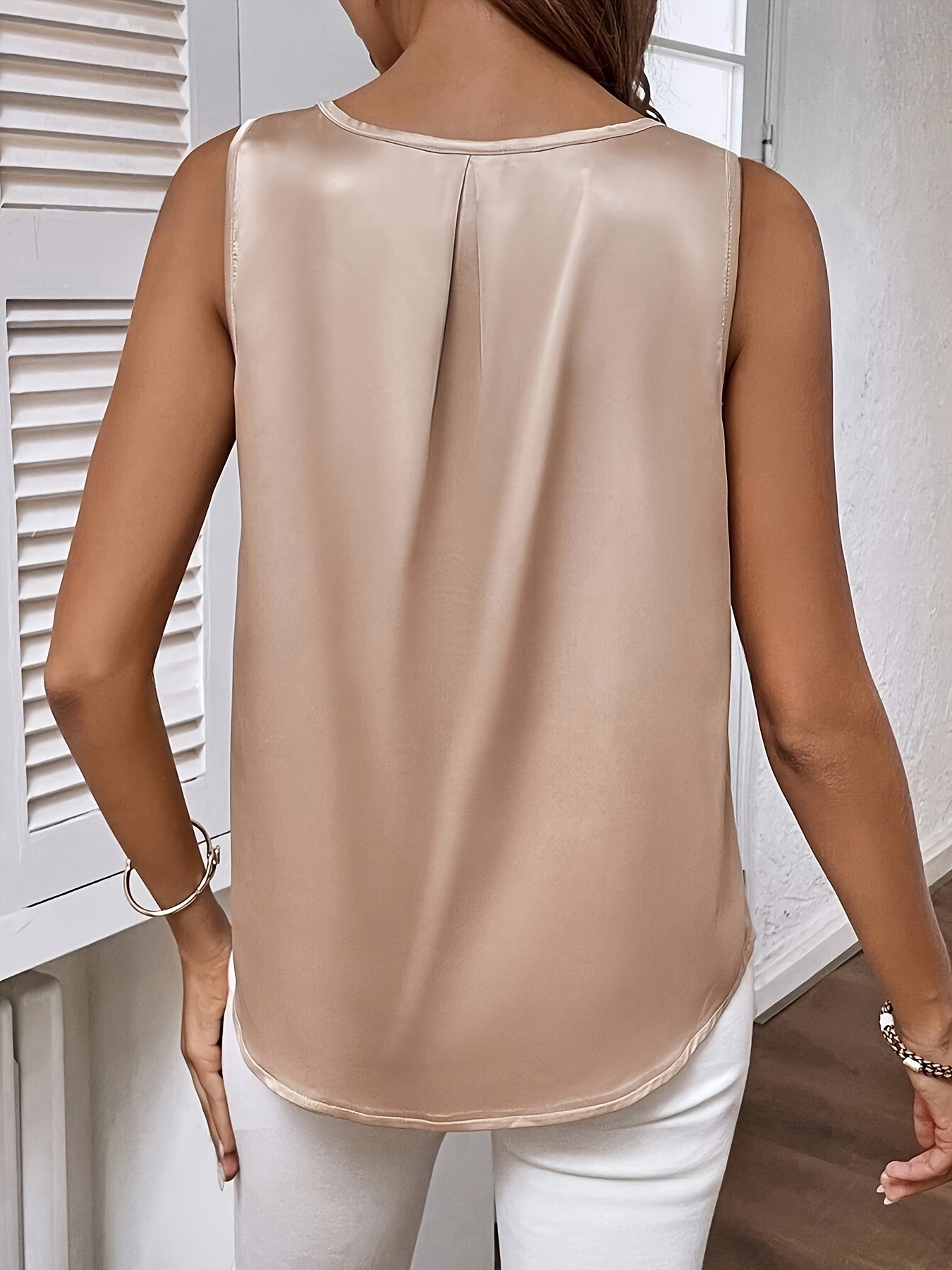 Allover Print Cut Out Blouse, Elegant Sleeveless Loose Blouse For Spring & Summer, Women's Clothing