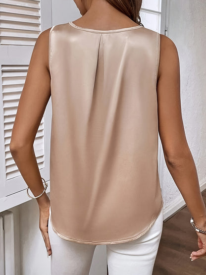 Allover Print Cut Out Blouse, Elegant Sleeveless Loose Blouse For Spring & Summer, Women's Clothing