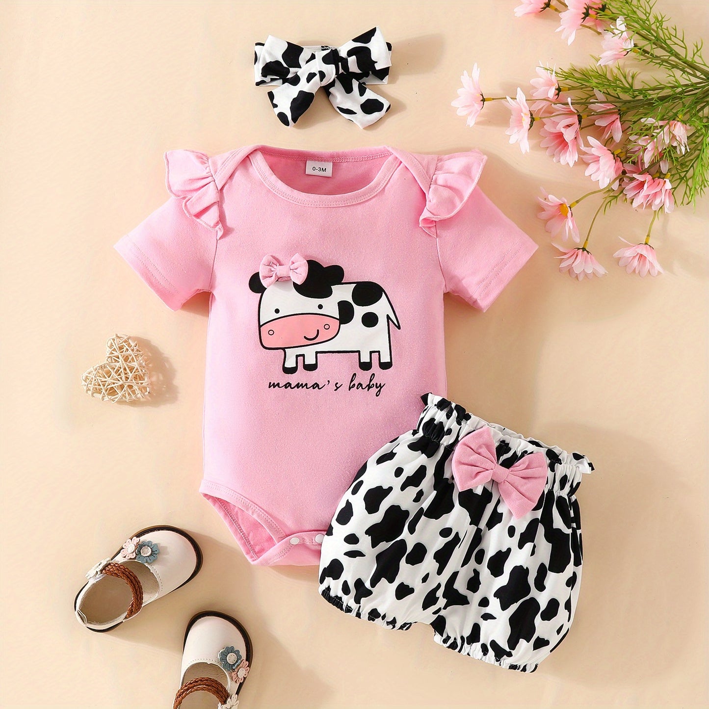 3pcs Short Sleeve & Shorts Set for Newborns - "I'm Daddy's Girl" Letter Print Pants and Headband, Mommy's World Alphabet Kids' Outfit, Perfect for Outdoor