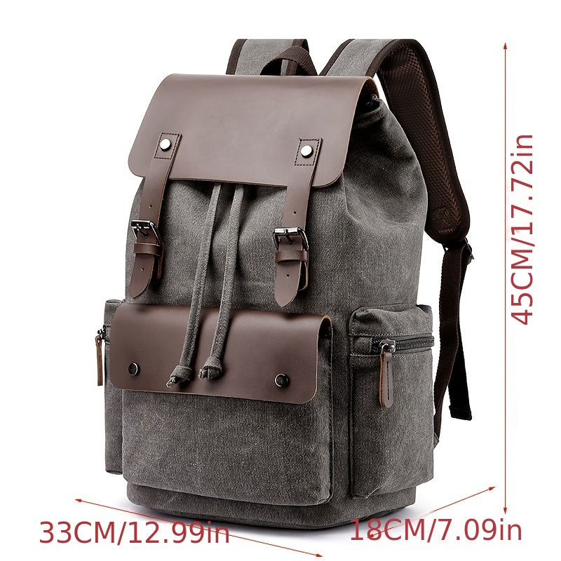 1pc Trendy Retro Canvas Computer Bag Backpack, Student School Bag, Retro Casual Backpack, Strong Durable Travel Business Trip Storage Bag