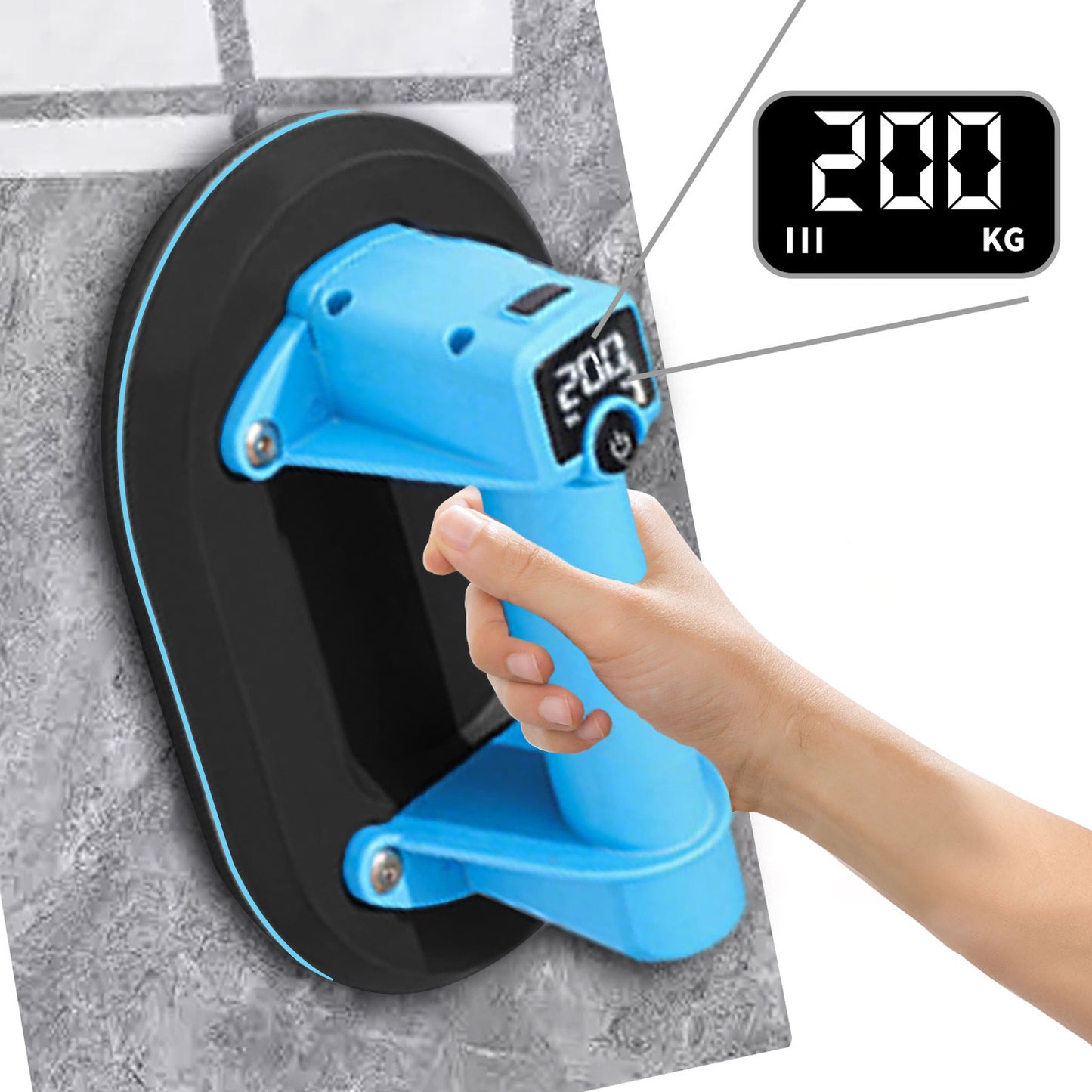 Battery Suction Lifter with Digital Display, Electric Vacuum Suction Cup, Tile Lifter, Double-Layer Rubber 200kg Safe Load, for Tiles Glass Marble Aquarium