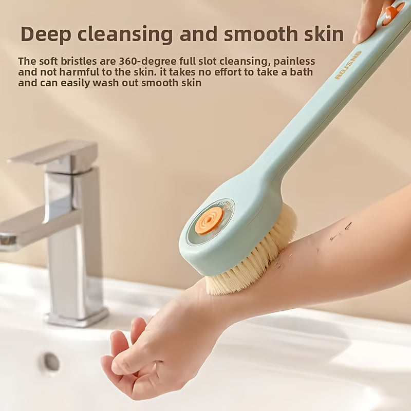 1pc Liquid-Filled Hair Bath Brush with Back Massager - Long Handle Shower Brush, Quick-Foaming Bath Brush for Scalp Massage & Body Back Rub, Pastel Colors (Mint Green/Orange/), No Electricity Needed - Ideal for Home & Spa Use