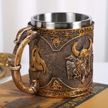1pc, Medieval Style Beer Mug, Stainless Steel Coffee Mug, Coffee Cups, Vintage Water Cups, Summer Winter Drinkware, Birthday Gifts, Christmas Gifts