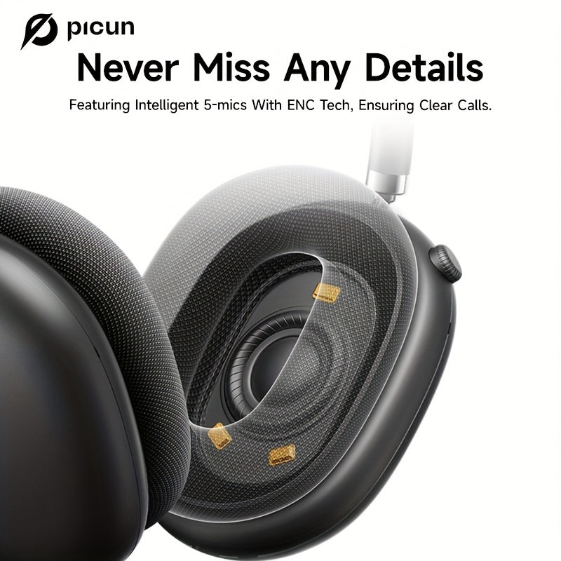 PICUN Wireless Headphones with Dynamic Head Tracking, -52dB ANC Noise Cancellation, 140Hrs Battery Life, Wireless 5.4, Wired/Wireless Switch, Double Connection & Multi-Mode Audio, Closed-back Design, Plastic Material, Compati