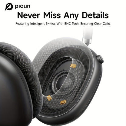 PICUN Wireless Headphones with Dynamic Head Tracking, -52dB ANC Noise Cancellation, 140Hrs Battery Life, Wireless 5.4, Wired/Wireless Switch, Double Connection & Multi-Mode Audio, Closed-back Design, Plastic Material, Compati