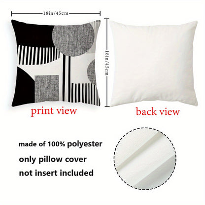 4pcs Bohemian Black and White Geometric Throw Pillow Covers, 45.72cm, Short Plush Polyester Fabric with Zip Closure, Modern Abstract Design for Living Room, Bedroom, Couch Decor, Party Home Decor Pillowcases, Living Room Deco