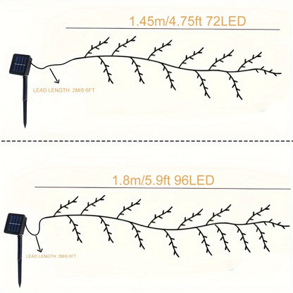 1pc Solar Rattan Branch String Lights, 72/96 LEDs Warm White,, 8 Modes, Decorative Indoor Outdoor Willow Tree Lighting, Perfect for Gazebo, Garden, Festive Party, Cafe, Balcony Decor