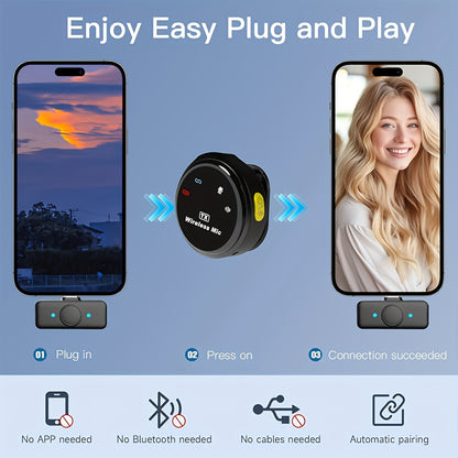 Professional Wireless Lavalier Microphone with Noise Cancellation, USB-C Rechargeable, Compatible with for iphone 17/16/15 & Android, Compact Design for Vlogging, Interviews, Conferences, and Content Creators, Vlogging Microp
